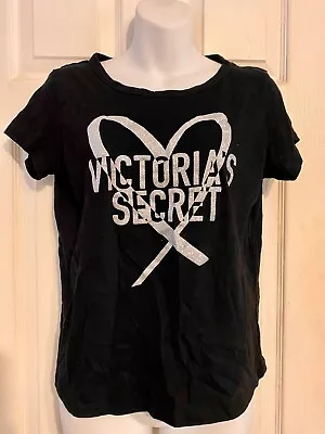 Victoria’s Secret Silver Glitter Logo T-Shirt Medium Black • $14.99