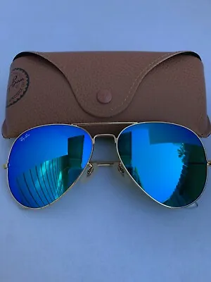 Ray-Ban Aviator Sunglasses 112/17 RB3026 62m Gold Frame With Blue Mirror Lenses • $1.25