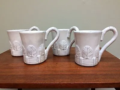 Mariposa - Set Of 4 Coffee Cup Mugs Lt Gray Feather/Shell Pattern Michael Updike • $24.90