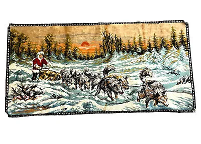 Tapestry Iditarod Eskimo Velvet Rug Wall Hanging Dog Sled Vintage • $25