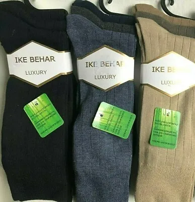 3 PAIRS IKE BEHAR LUXURY MEN'S DRESS Socks Shoe Size 7-12 $29.50 RAYON Bamboo • $14.73