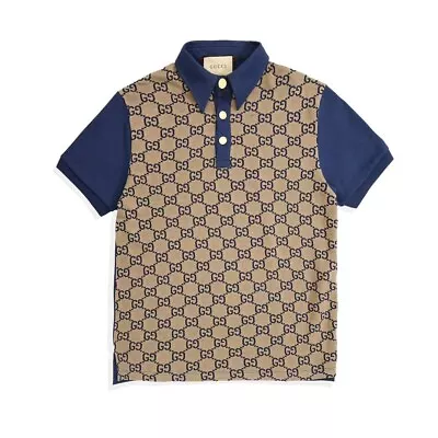 GUCCI Maxi GG Polo Shirt Tops Silk Cotton Blue XL Size • $259