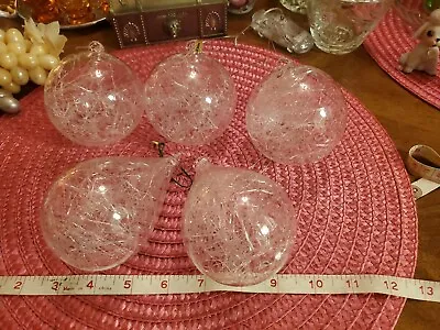 $10 • Buy Lot 5 Vintage Clear Glass, Large Christmas Ornaments Blown Glass
