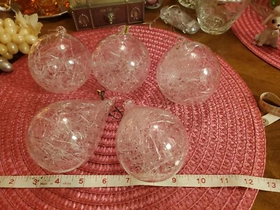 $10 • Buy Lot 5 Vintage Clear Glass, Large Christmas Ornaments Blown Glass