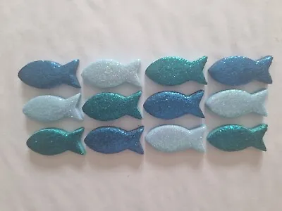 12 Glittery Fish - Blue Mix - Edible Sugar Cake Decorations / Toppers • £3.95