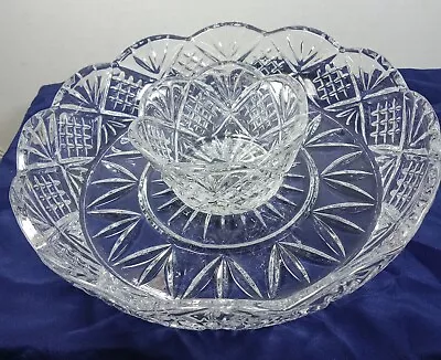 Godinger Dublin Shannon Crystal Collection 8” Chip & Dip 2 Piece Bowl Set New • $24.75