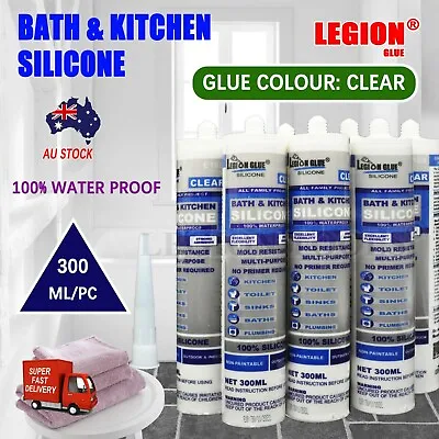 Bath And Kitchen Silicone Sealant Clear 300ml Sinks Toilets Showers Tiles Glass • $125.90