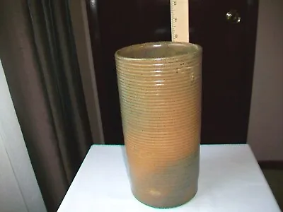 Zanesville Stoneware Handthrown Vase Homespun 4010 Brown Green Rings 10  • $45