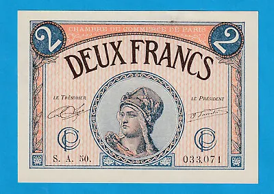 FRANCE - 2 Francs  NOTE Serie A.50 - Ch. De Comm De PARIS 1920 - A/UNC - LOOK!!! • £15.54