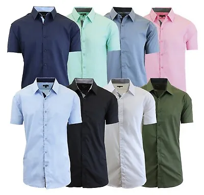 Men's Solid Slim-Fit Button Down Short Sleeve Shirt ( Size S-5XL ) NWT Free Ship • $13.97