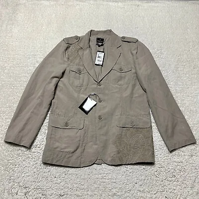 NEW Marc Ecko Jacket Men Large Tan Linen Sport Blazer Coat Casual Pockets • $37.36