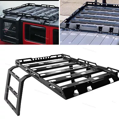 For 18-24 Jeep Wrangler JL 4-Doors Set Roof Rack Cargo Side Ladders Steel Black • $345.34