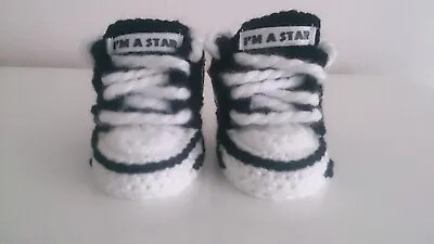 Christmas Baby Crochet Shoes Yours Baby's Name Trainers Handmade Sneakers Black  • £4.99