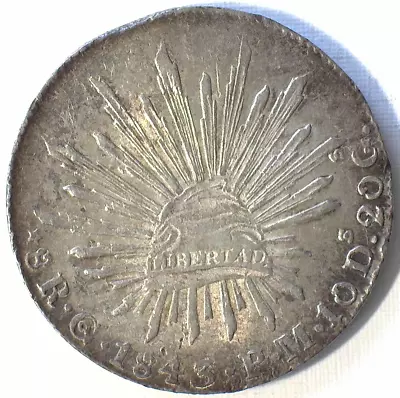 MEXICO 1843 Go PM .903 SILVER 8 REALES DOT AFTER DATE NICE STRIKE AU (KM-377.8) • $150