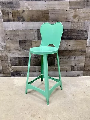 Vintage Steel Industrial Stool Metal High Back High Chair Teal Green Farmhouse • $149