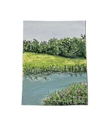 ACEO Hand Painted Landscape Spring Lake Miniature Painting Signed • £5.99