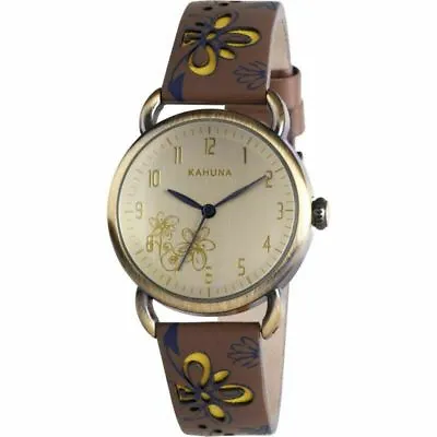 £9.90 • Buy Kahuna Womens Gold Antique Case Brown Flower Strap Watch Kls0248l