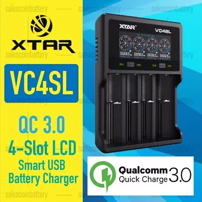 XTAR VC4SL QC3.0 4-Slot LCD USB Charger F 26650 AA AAA C D Li-ion Ni-MH VC4 D4 • $58.90