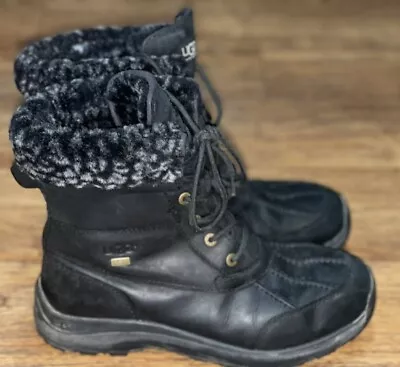 UGG Adirondack Tall III Leopard Black Leather Fur Boots Womens Size 10 • $107.10