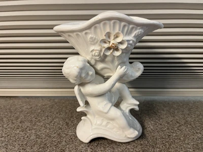 $6 • Buy Vintage Ceramic Cherub Holding Vase Planter National Potteries NAPCO EXCELLENT!