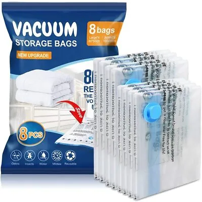 $30.89 • Buy Vaccum (4) Large/  (4) Jumbo Reuseable Bedding / Clothes Storage Bags, 8 Pack