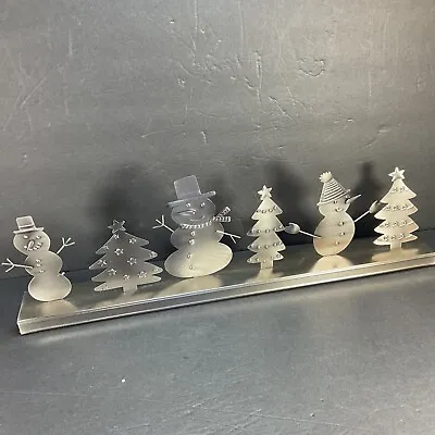 Hallmark Holiday Card & Photo Brushed Steel Hearth Display Stand Snowman Trees • $22.89