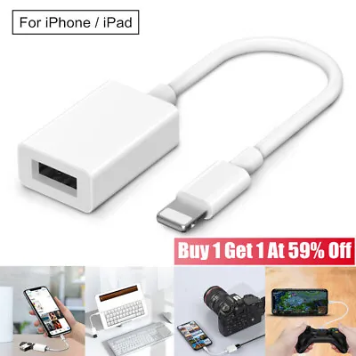For IPhone 8 Pin Male To Female USB 2.0 A OTG Data Cable Adapter IOS Converter • £3.88