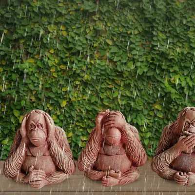3 Wise Monkeys Garden Ornaments Hear Speak See No Evil Orangutan Statues Resin • £23.99