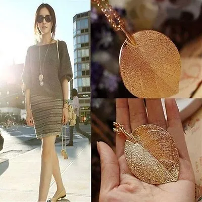 Long Gold Leaf Chain Pendant Necklace Gold 67cm Trendy In Gift Bag GENUINE UK  • £2.76