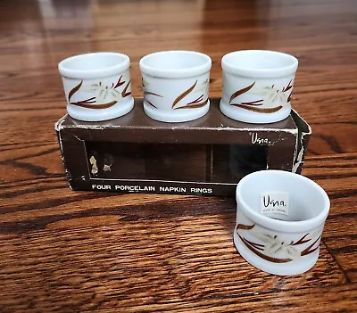 NEW *4* Vera Neumann Vintage Porcelain Napkin Rings White & Brown Japan Flawless • $24.50