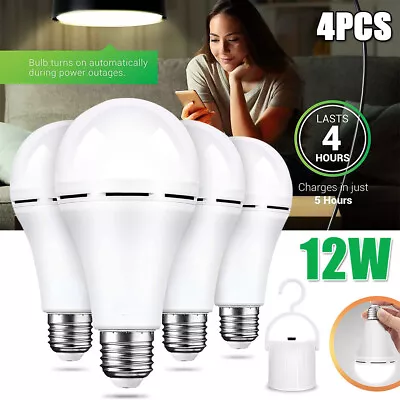 4x Rechargeable Emergency LED Lighting Bulbs Battery Operated 12W E27 (Daylight) • $16.99