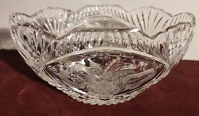 Polish Crystal Clear Hand Cut Oval Fruit Bowl Vintage Frosted Grape Pear Apple • $15.99