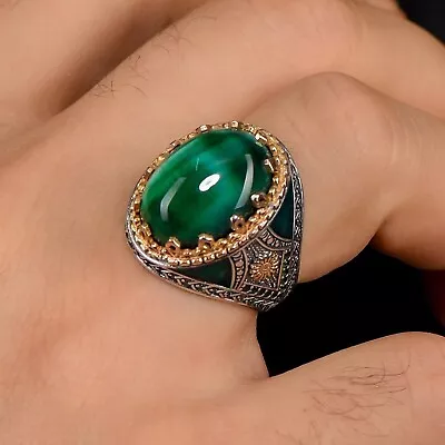 Handmade Natural Zircon Vintage Genuine 925 Turkish Sterling Silver Men Ring • $56.56