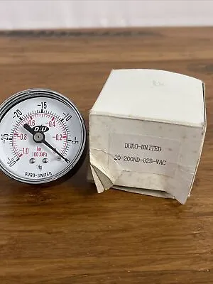 Duro-United 20-200ND-02B-VAC Pressure Gauge 0 To -1 Bar 100x KPa 0 To-30 Hg JD • $20