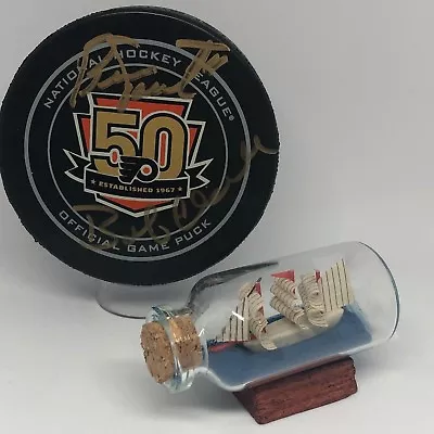 Bob Clarke Bernie Parent Signed Flyers Logo Puck JSA Stanley Cup HOF Bobby A862 • $99