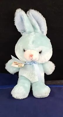 Vtg 1980's Animal Fair Pastel Blue Plush BUNNY RABBIT POLKA DOT EARS RIBBON *569 • $12