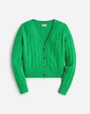 J.Crew Cashmere Shrunken Cable-knit V-neck Cardigan Sweater Size L • $100