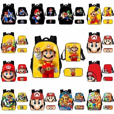 3pcs Super Mario Bro. Kids Backpack 3PCS School Shoulder Bag Pencil Case Bookbag • £21.35