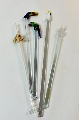 5 Vintage Blown Glass Swizzle Stir Sticks Exotic Birds & Elephants • $25