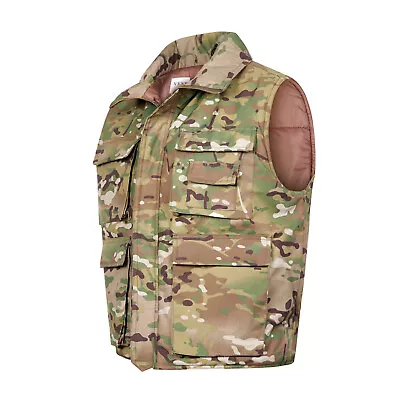 Padded Body Warmer Fishing Hunting Shooting Army Combat Multi Pocket Vest Camo • £24.69