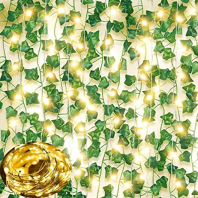 5X Artificial Ivy Fake Garland Vines Leaves With LED String Lights Hanging Plant • £2.79