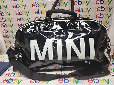 BMW/MINI Cooper Patent Black Duffle Gym Travel Overnight Bag Red Satin Interior • $64.95