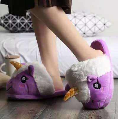 Unicorn Adult Character Purple Lady Winter Slippers - One Size 28cm • $25.99