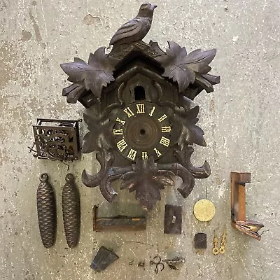 Antique Black Forest Cuckoo Clock Body & PARTS Lot Weights Movement Vintage • $20