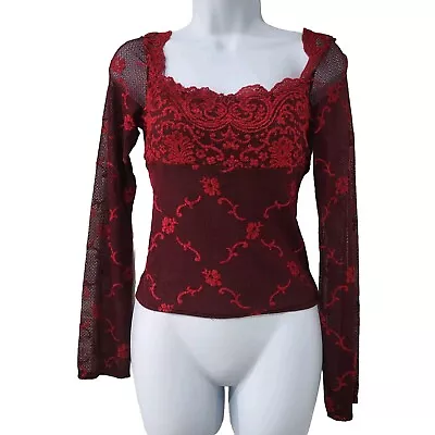 Vtg Y2K Victoria's Secret Moda International Burgundy Stretchy Top Lace Sz M NEW • $44.99