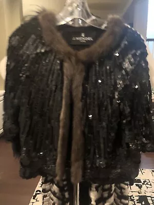 J. Mendel Women Sable Fur Trim Black  Sequins  Jacket Black Size 6 • $300