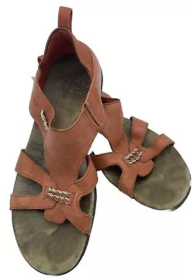 Merrell Womens Sandal Size 7 Orange Flaxen Lychee Leather Outdoor Flat Slip On • $18.99