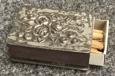 Vintage Cast Metal Rose Flower Design Match Box Holder Safe Case • $14.99