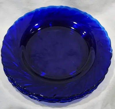 (4) Vtg Vereco Duralex Bormioli Rocco Cobalt Blue Swirl Pattern Dinner Plates • $30