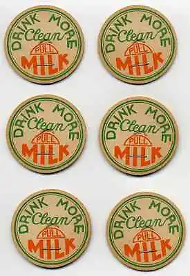 6 Vintage Milk Caps  Drink More Clean Milk • $1